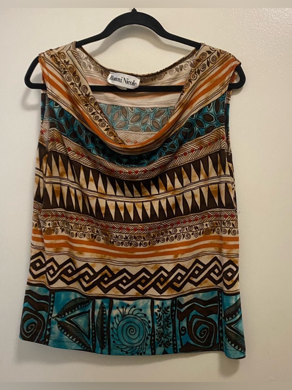 Ronni Nicole Vintage USA Womens Tank Top XL 46” Aztec Southwest Tribal Cowl Neck